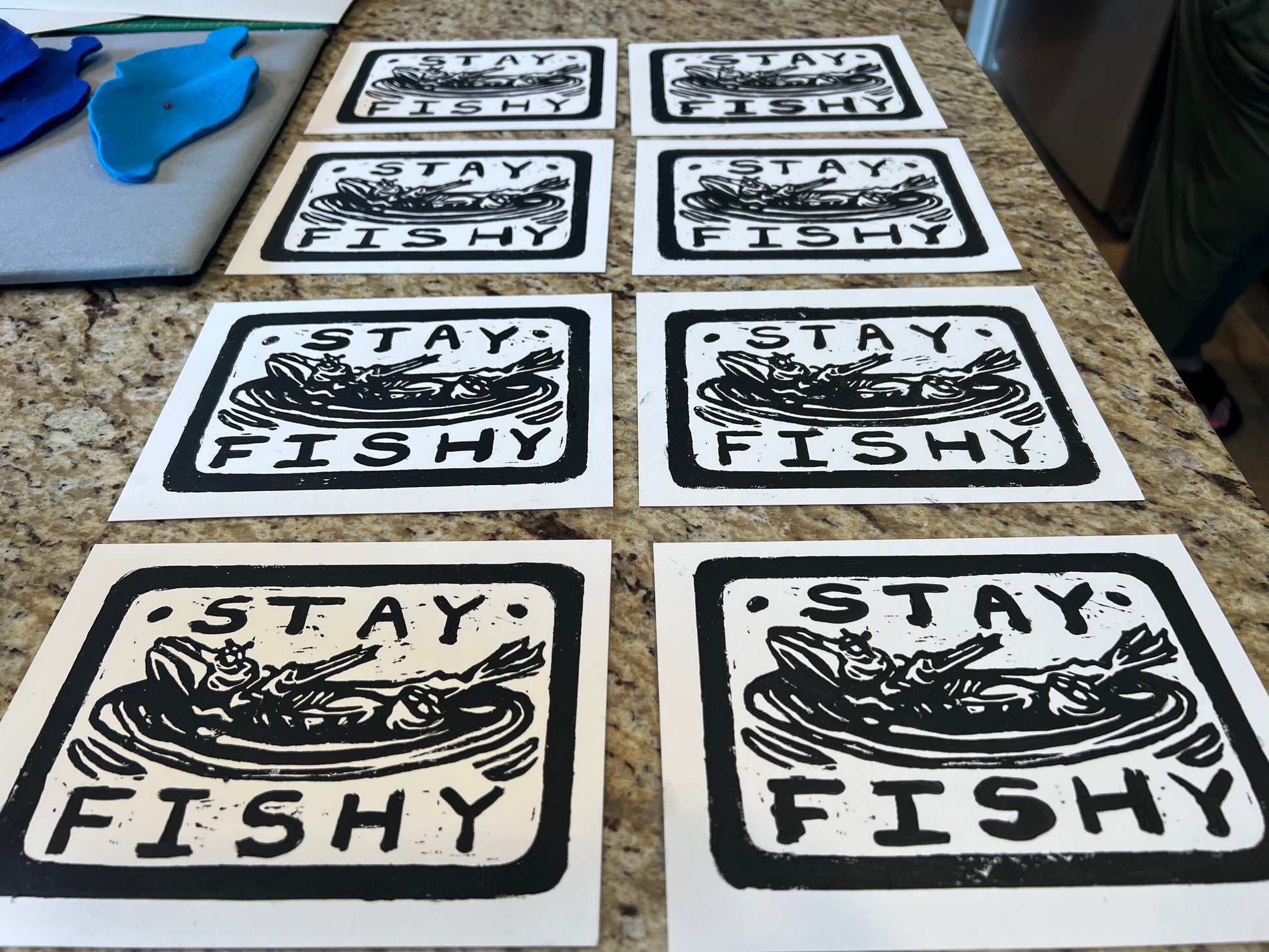 Stay Fishy Linocut Print